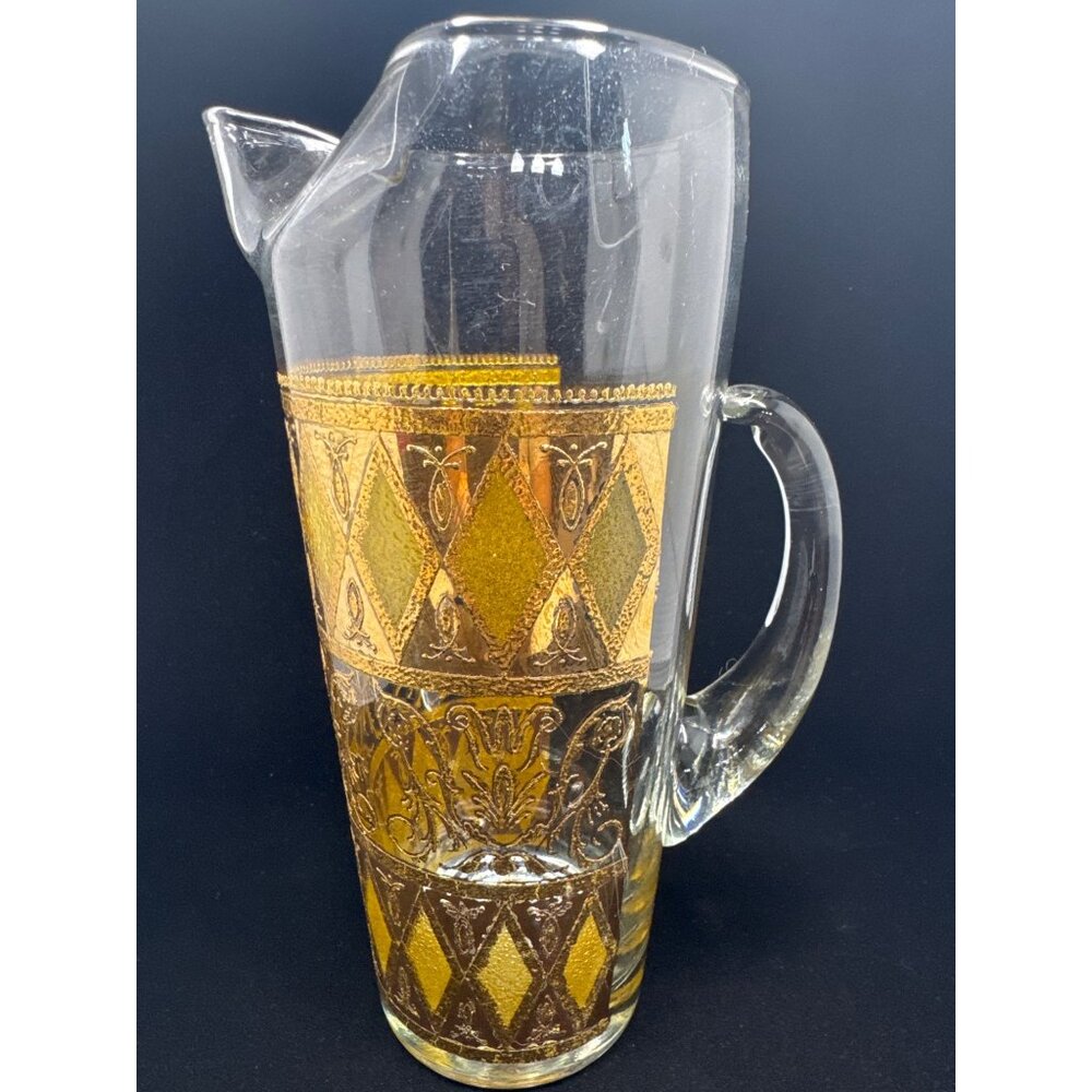 Vintage West Virginia Glass Co Rainier Martini Pitcher Diamond Gold Pattern